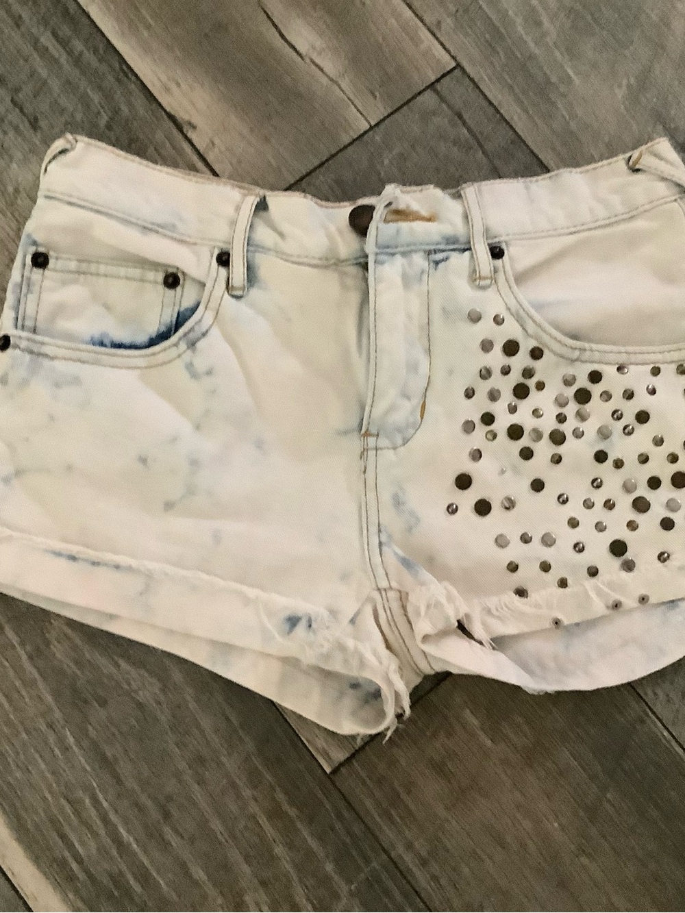 Free People Studded Light Blue Tie-Dye Women's Denim Shorts